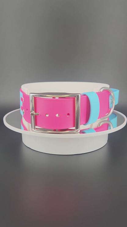 White and Pink Layered Biothane PRIDE Collar with Tactical Handle, 2 inch wide 18 - 21 inch neck