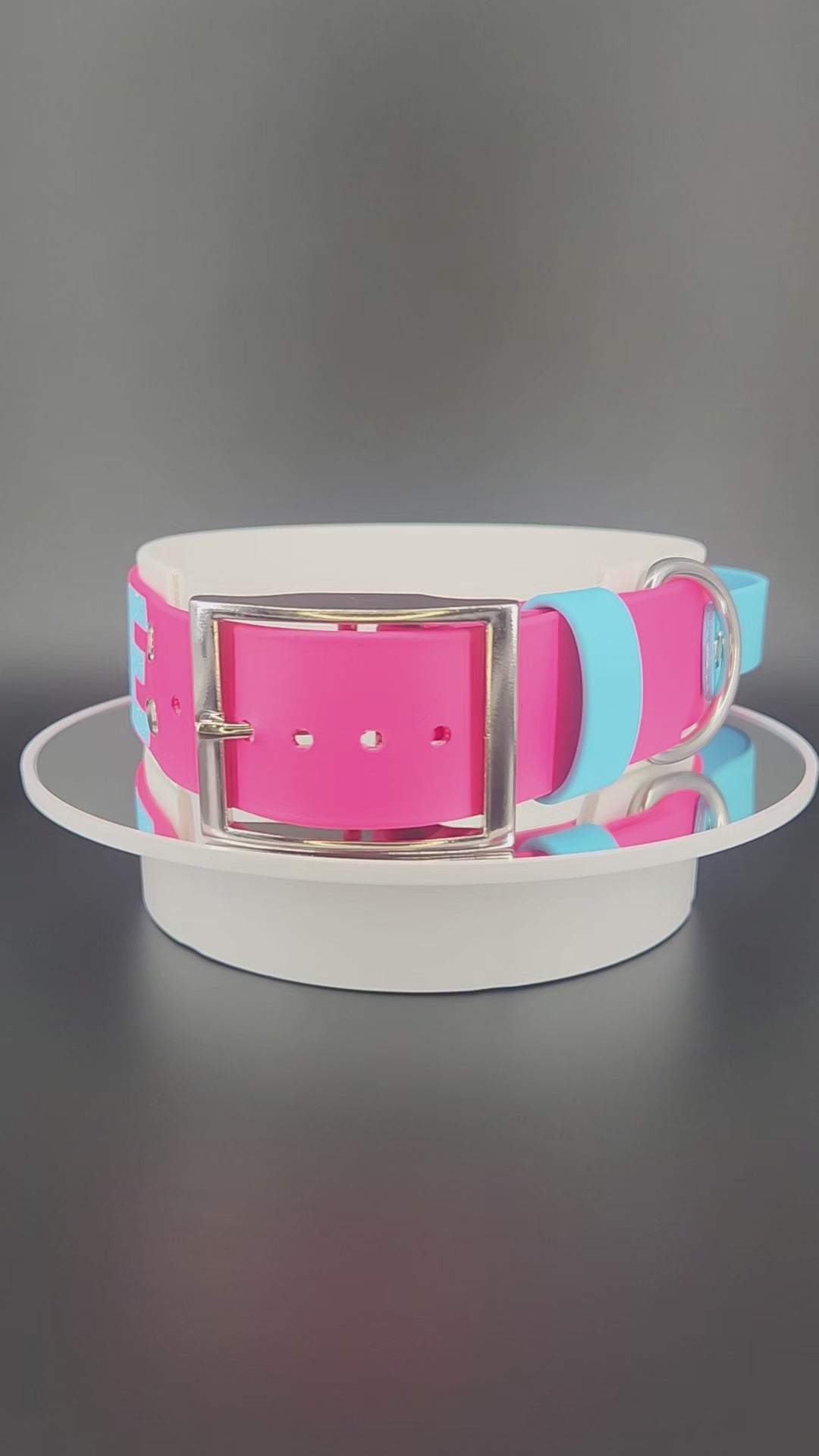 White and Pink Layered Biothane PRIDE Collar with Tactical Handle, 2 inch wide 18 - 21 inch neck