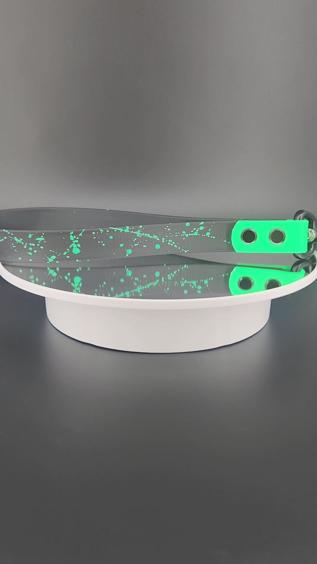 black and green biothane traffic handle with carabiner clip and splatter paint