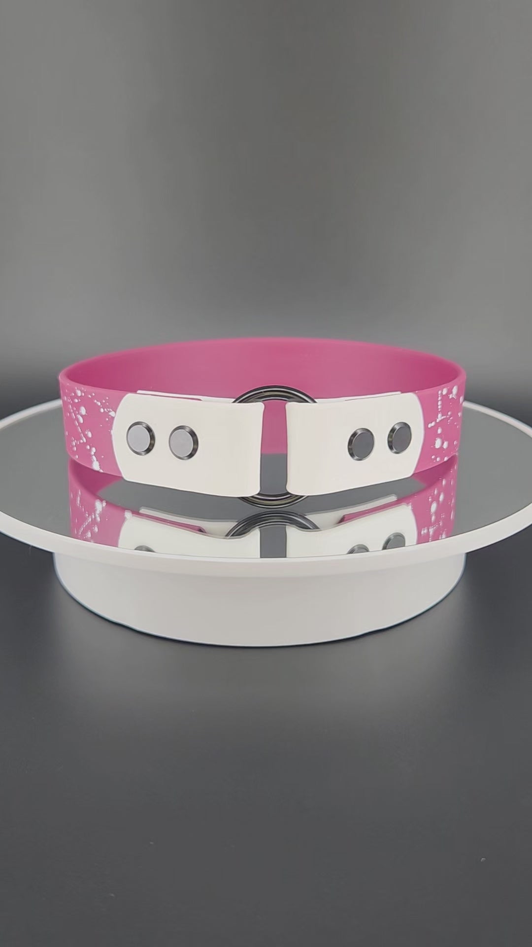 wine and white biothane tag ring collar with white splatter paint that looks like stars or a galaxy celestial theme collar