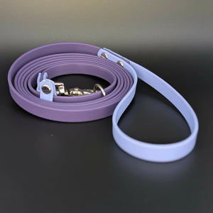 purple and periwinkle biothane slip leash with quick release clip