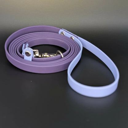 purple and periwinkle biothane slip leash with quick release clip