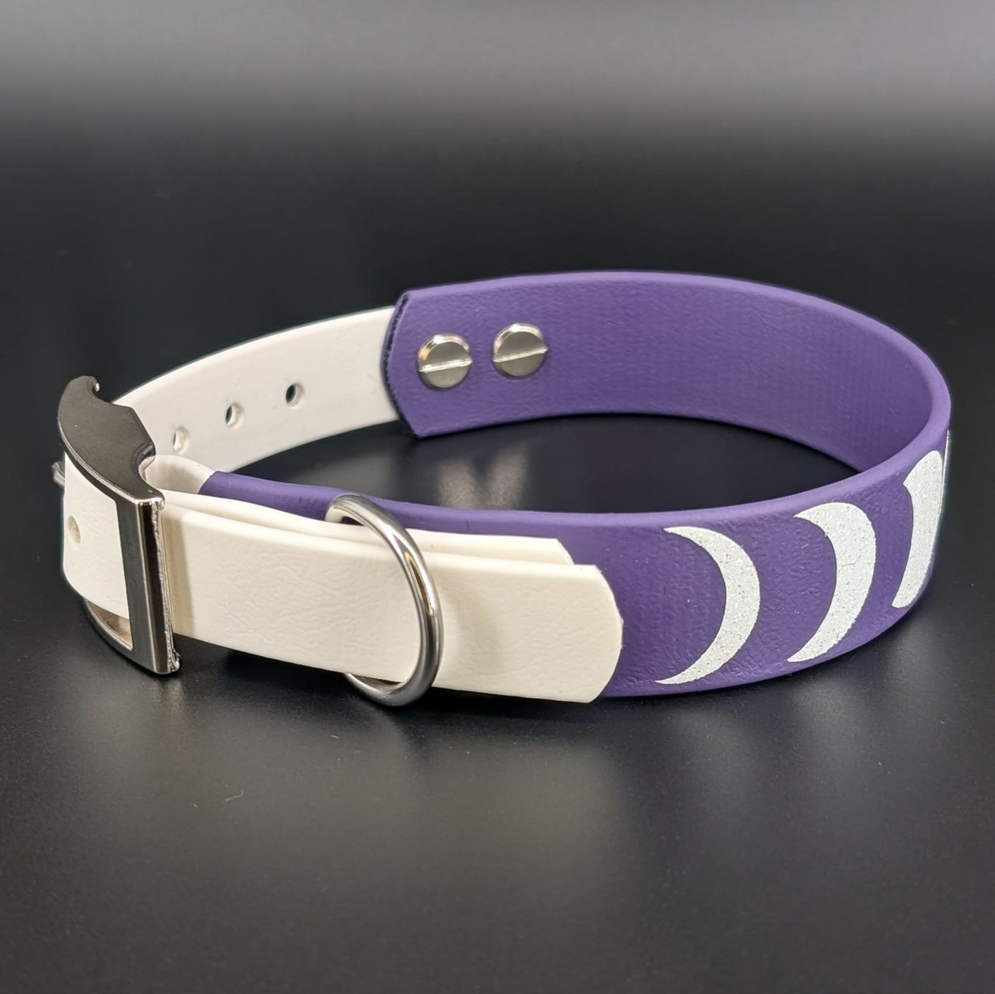 purple and white moon phases collar for small dog