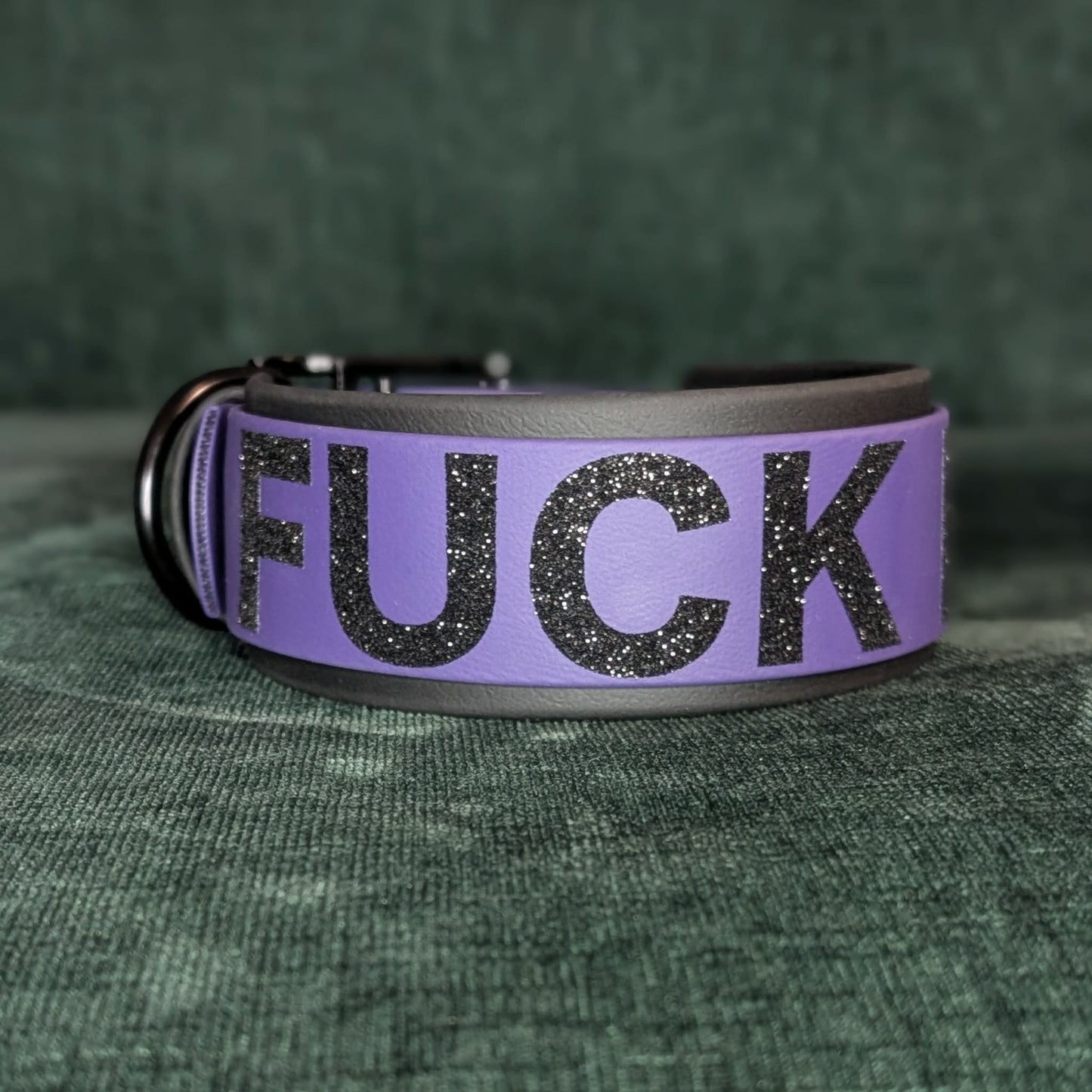 ready to ship 2 inch wide black and purple biothane fuck ice dog collar