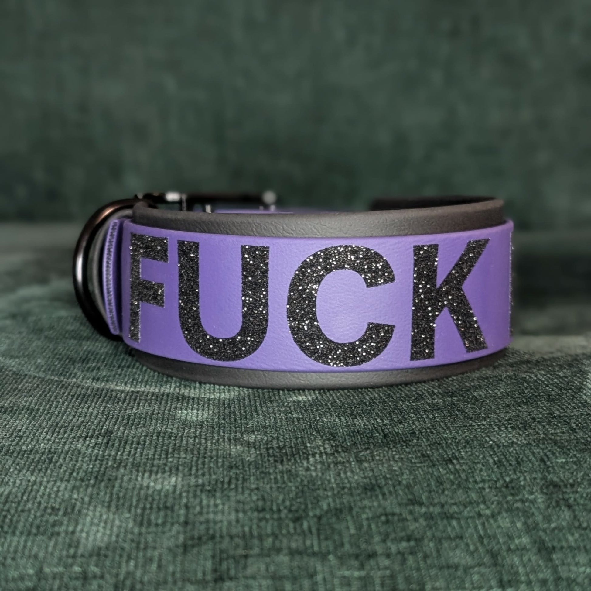 ready to ship 2 inch wide black and purple biothane fuck ice dog collar