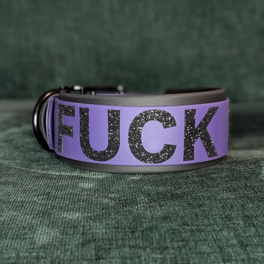 ready to ship 2 inch wide black and purple biothane fuck ice dog collar