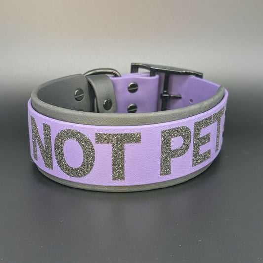 ready to ship 2 inch wide black and purple layered biothane do not pet dog collar