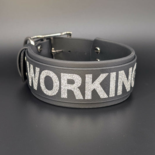 ready to ship 2 inch wide black layered biothane working k9 dog collar