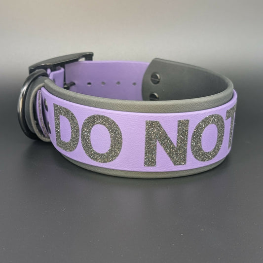 ready to ship 2 inch wide layered biothane black and purple do not pet collar