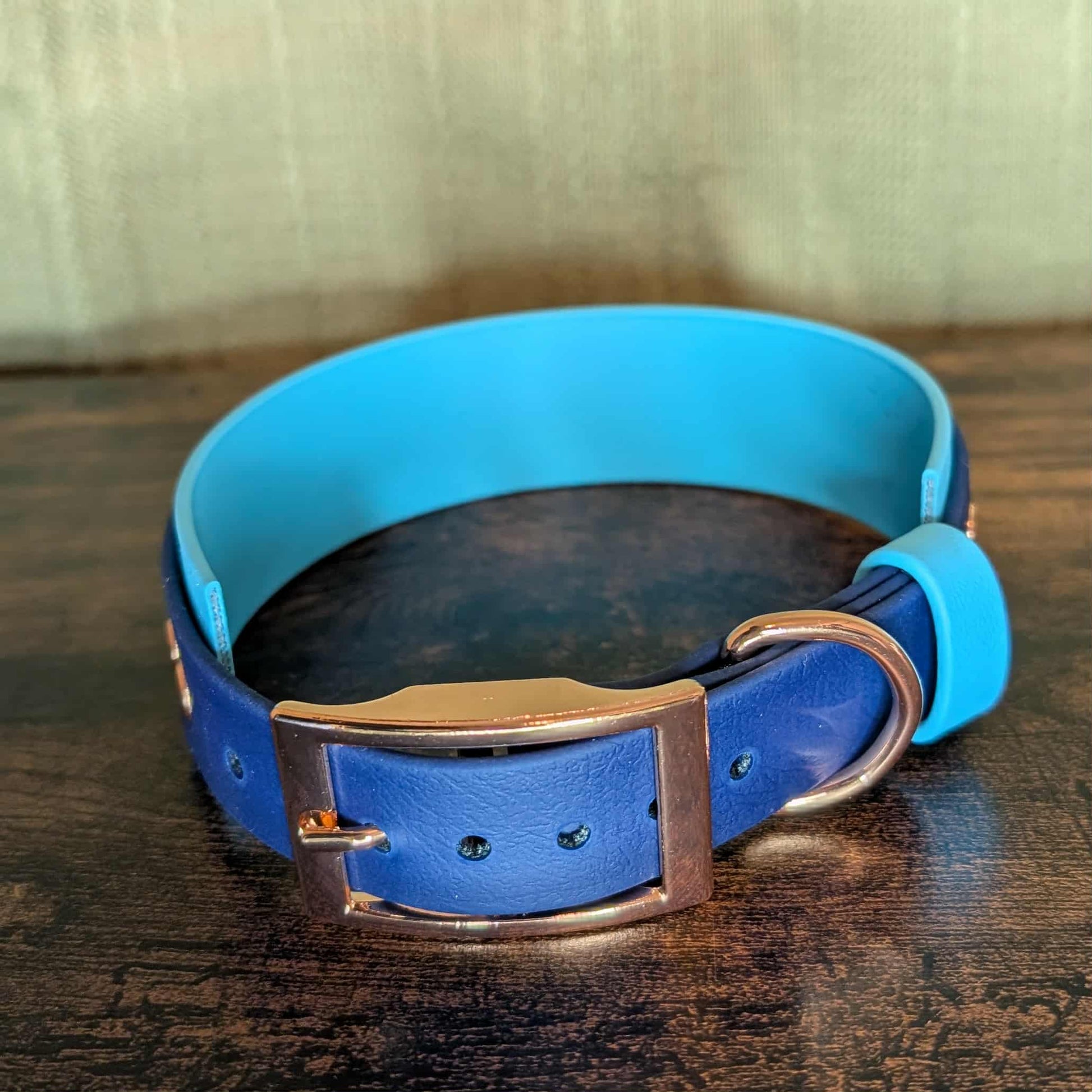 ready to ship light and dark blue layered biothane halloween dog collar