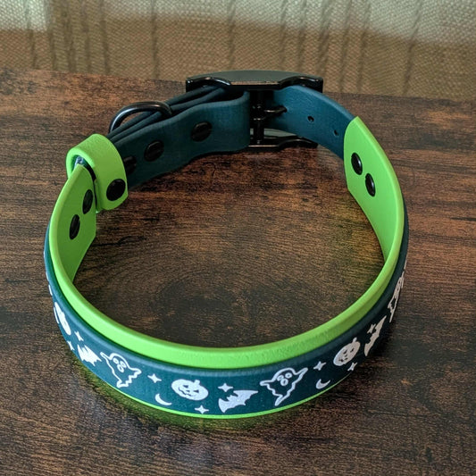 ready to ship light and dark green layered biothane halloween dog collar