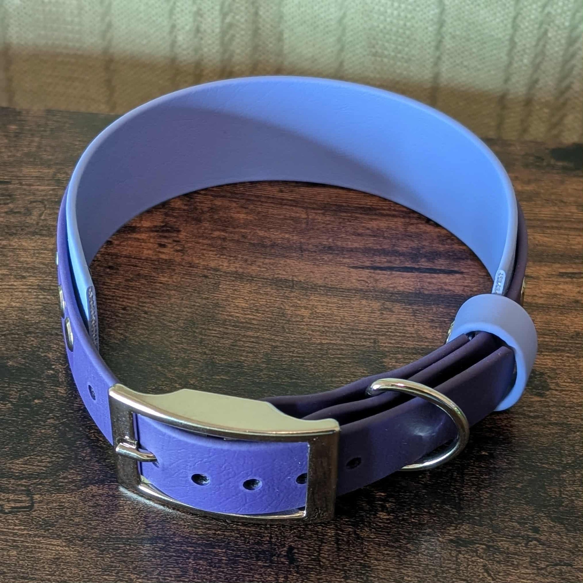 ready to ship periwinkle blue and dark purple layered biothane halloween dog collar