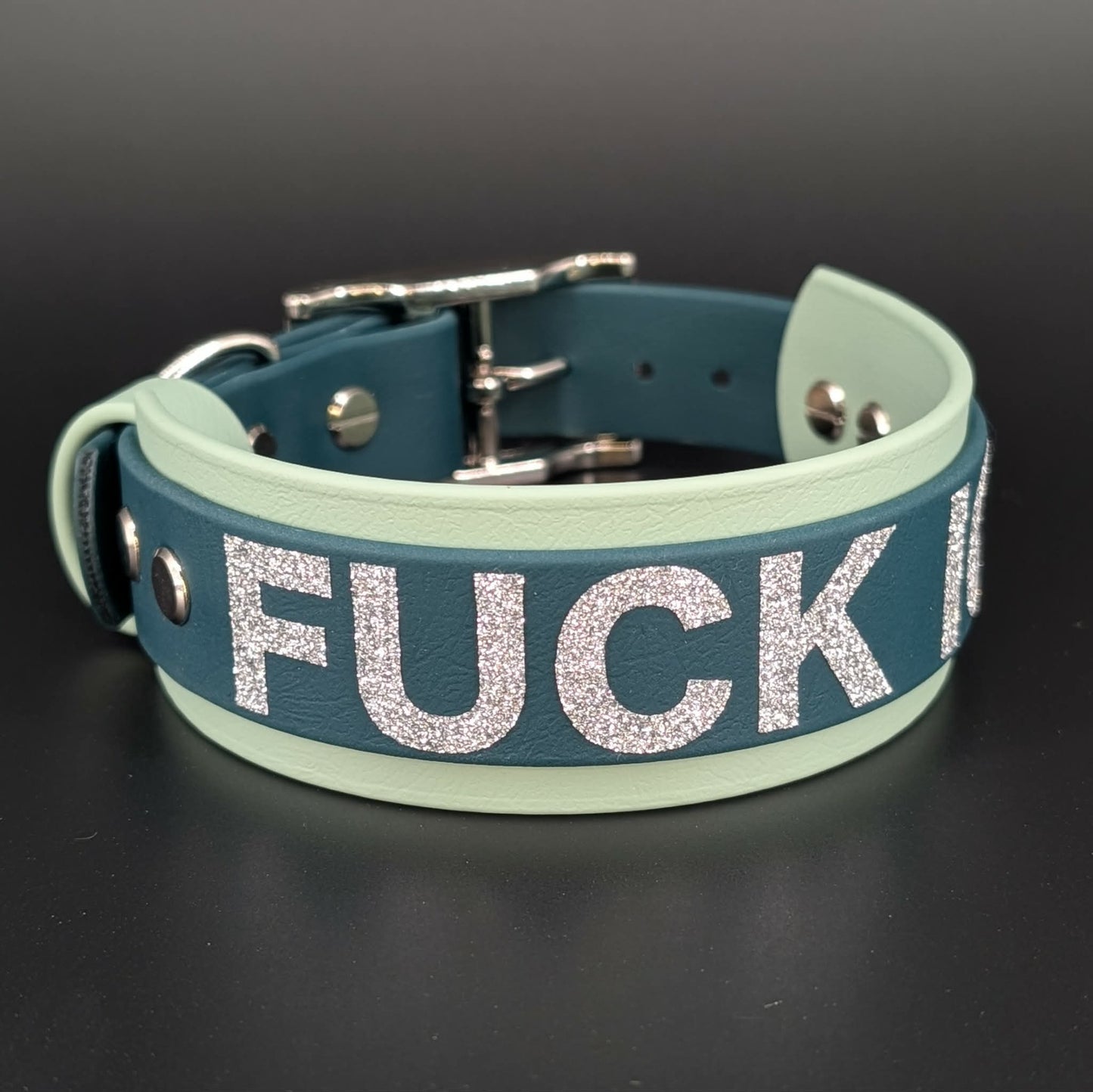 ready to ship sage and dark green biothane fuck ice collar