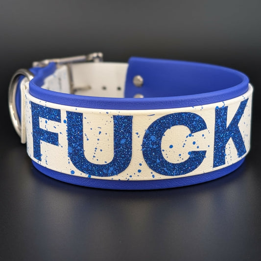Ready to Ship - Royal Blue and White Layered Biothane FUCK ICE Collar, 2 inch wide 18 - 21 inch neck