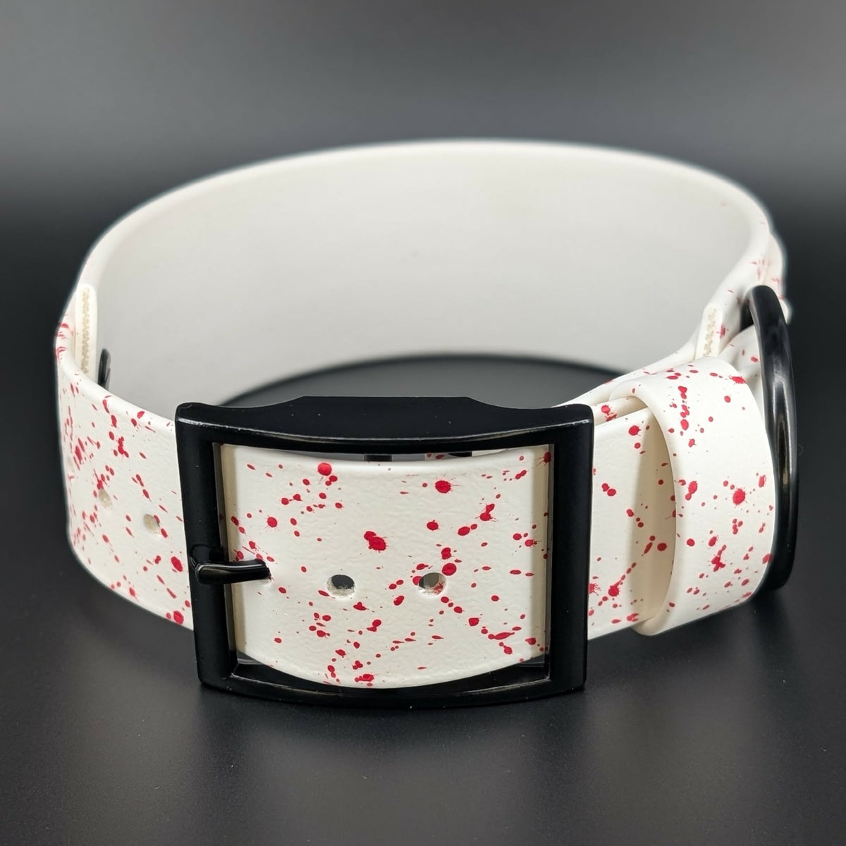 Ready to Ship - White Layered Biothane DO YOU LIKE SCARY MOVIES Collar, 2 inch wide 15 - 18 inch neck