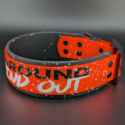 Ready to Ship - Black and Orange Layered Biothane FUCK AROUND AND FIND OUT Collar, 2 inch wide 18 - 21 inch neck