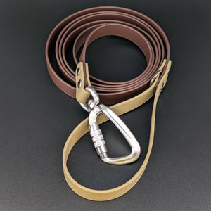 Ready to Ship - 7 Foot Long Dark Brown and Tan Biothane Leash with Carabiner Clip