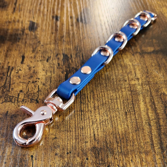 rose gold hardware navy blue biothane grooming loop extender