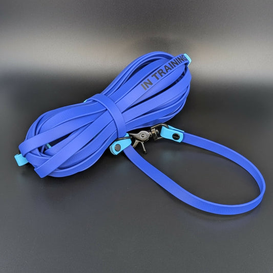 royal blue and light blue biothane long line holder