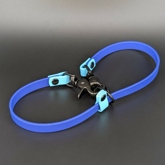 royal blue and light blue biothane long line keeper
