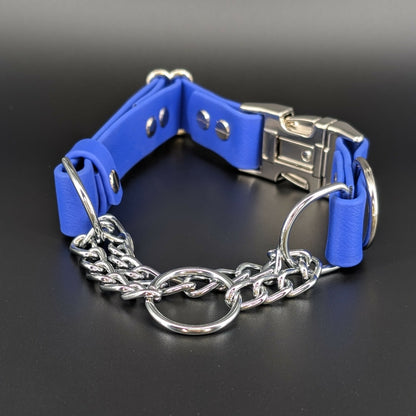 royal blue biothane chain martingale collar with quick release buckle