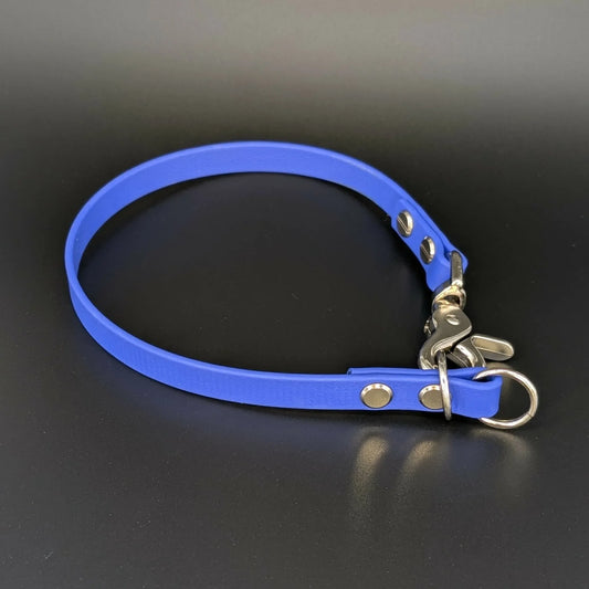royal blue biothane slip collar with quick release clip
