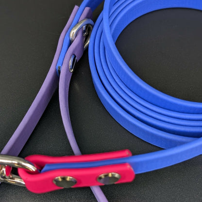 royal blue dark purple and pink biothane dog leash