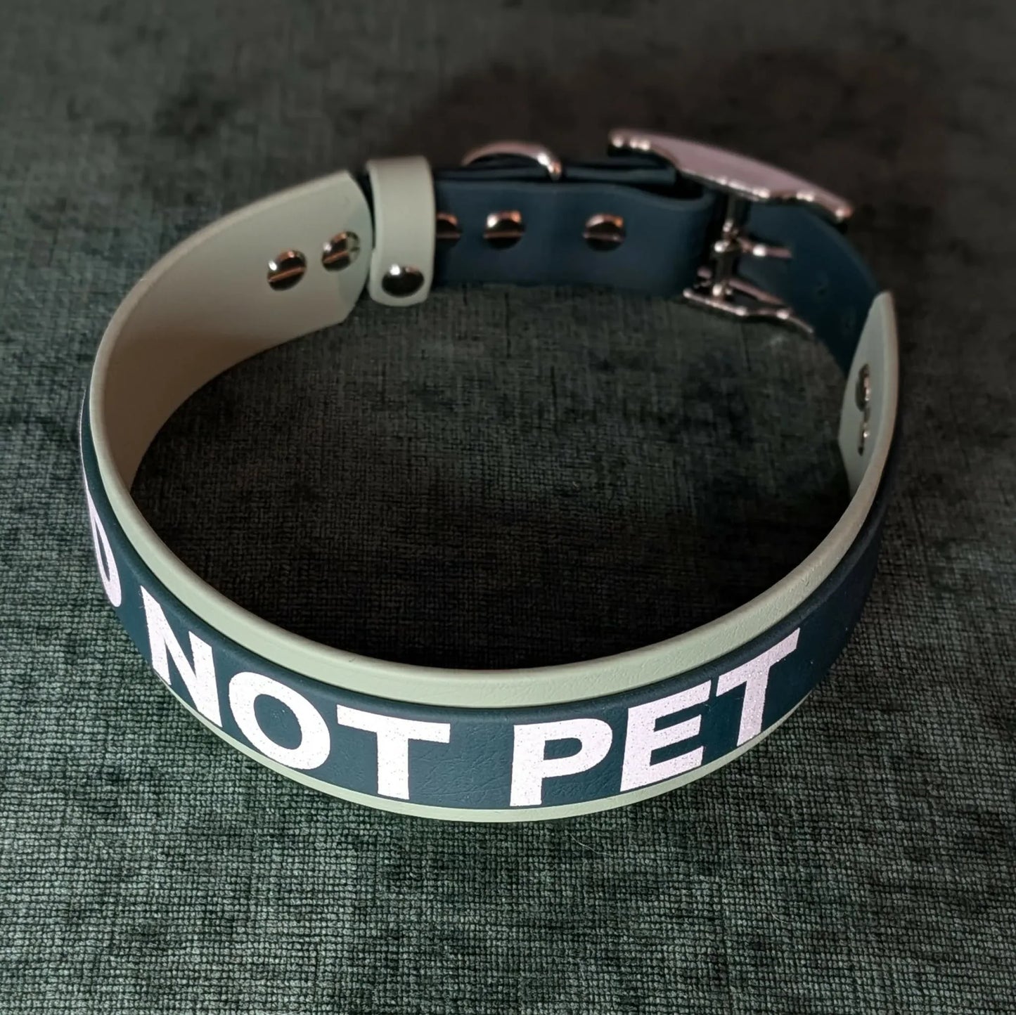 do not pet sage and dark green layered biothane dog collar