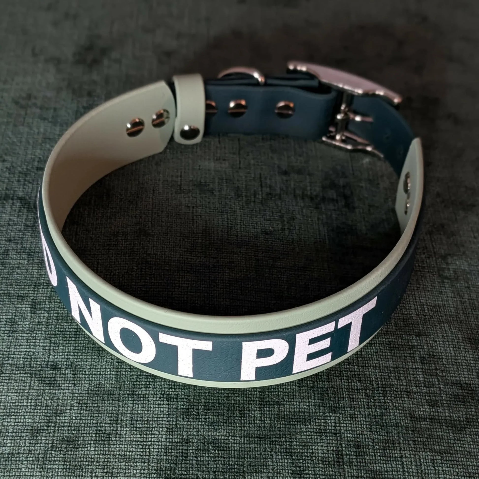 do not pet sage and dark green layered biothane dog collar