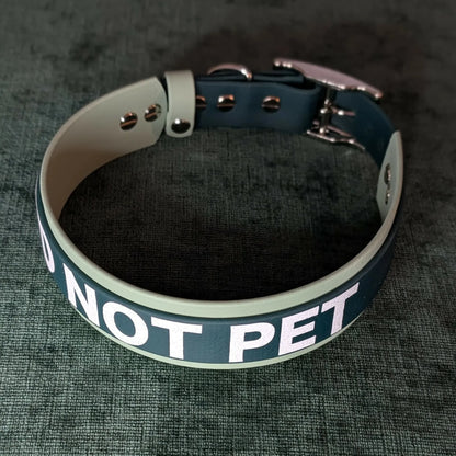 do not pet sage and dark green layered biothane dog collar