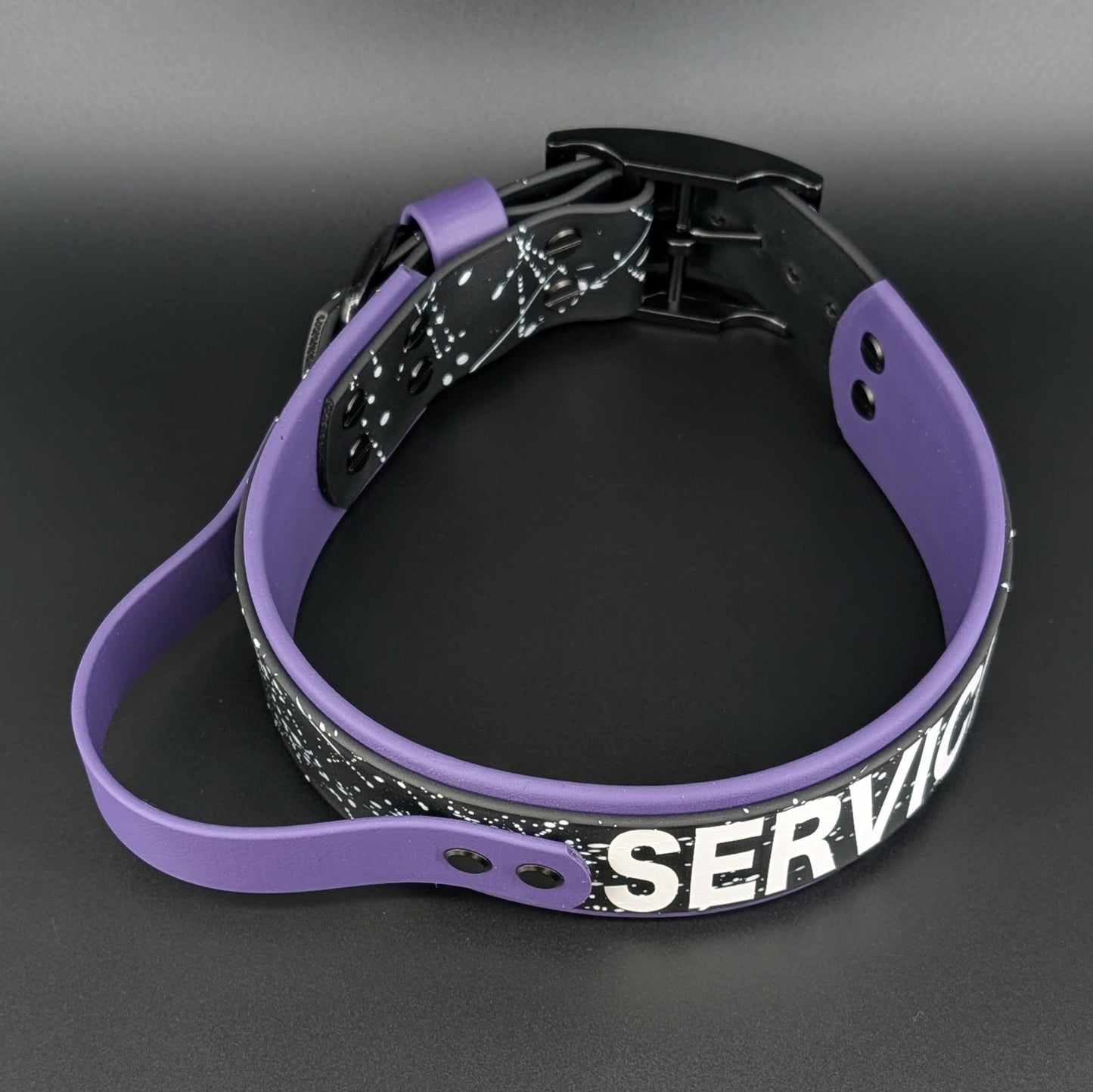 tactical handle service dog collar in outer space theme biothane