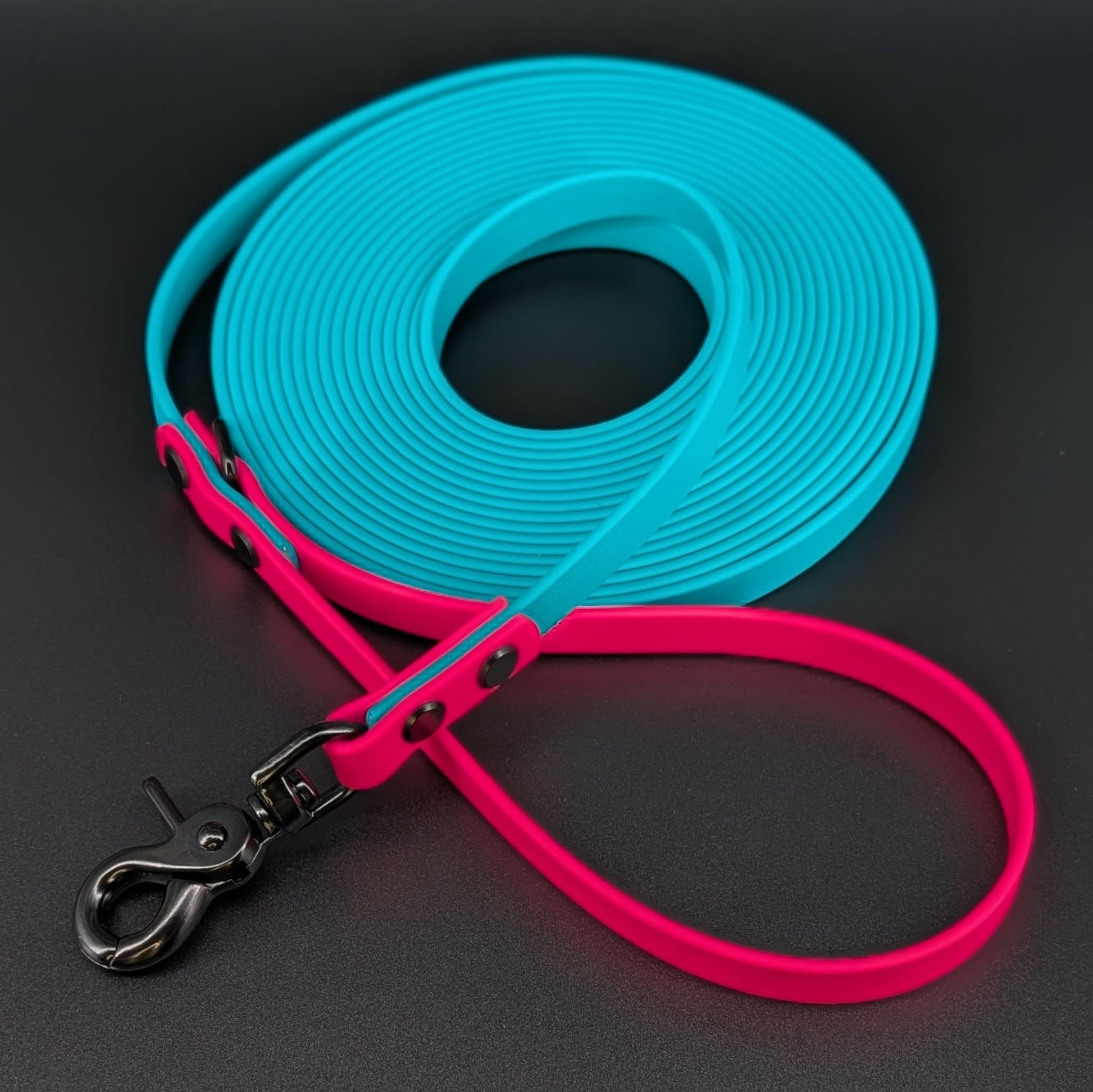 teal and pink biothane long line