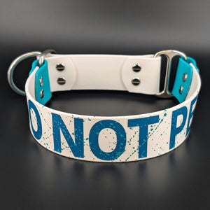 white and teal limited slip do not pet dog collar with splatter paint