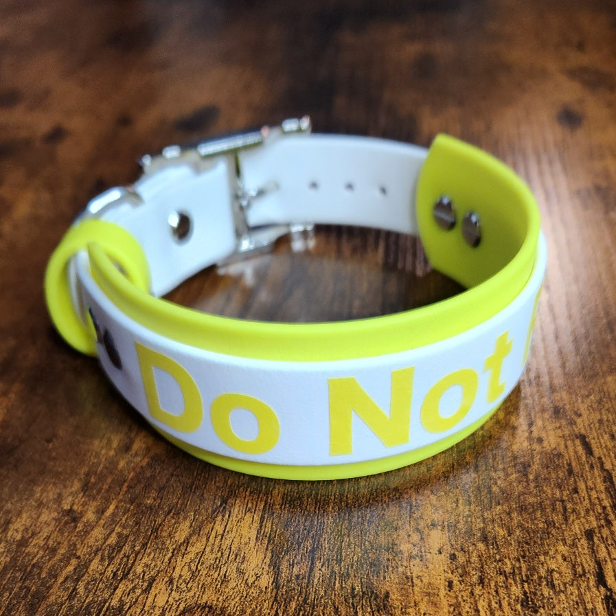 white and yellow biothane do not pet dog collar