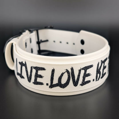white layered biothane dog collar live love be feral