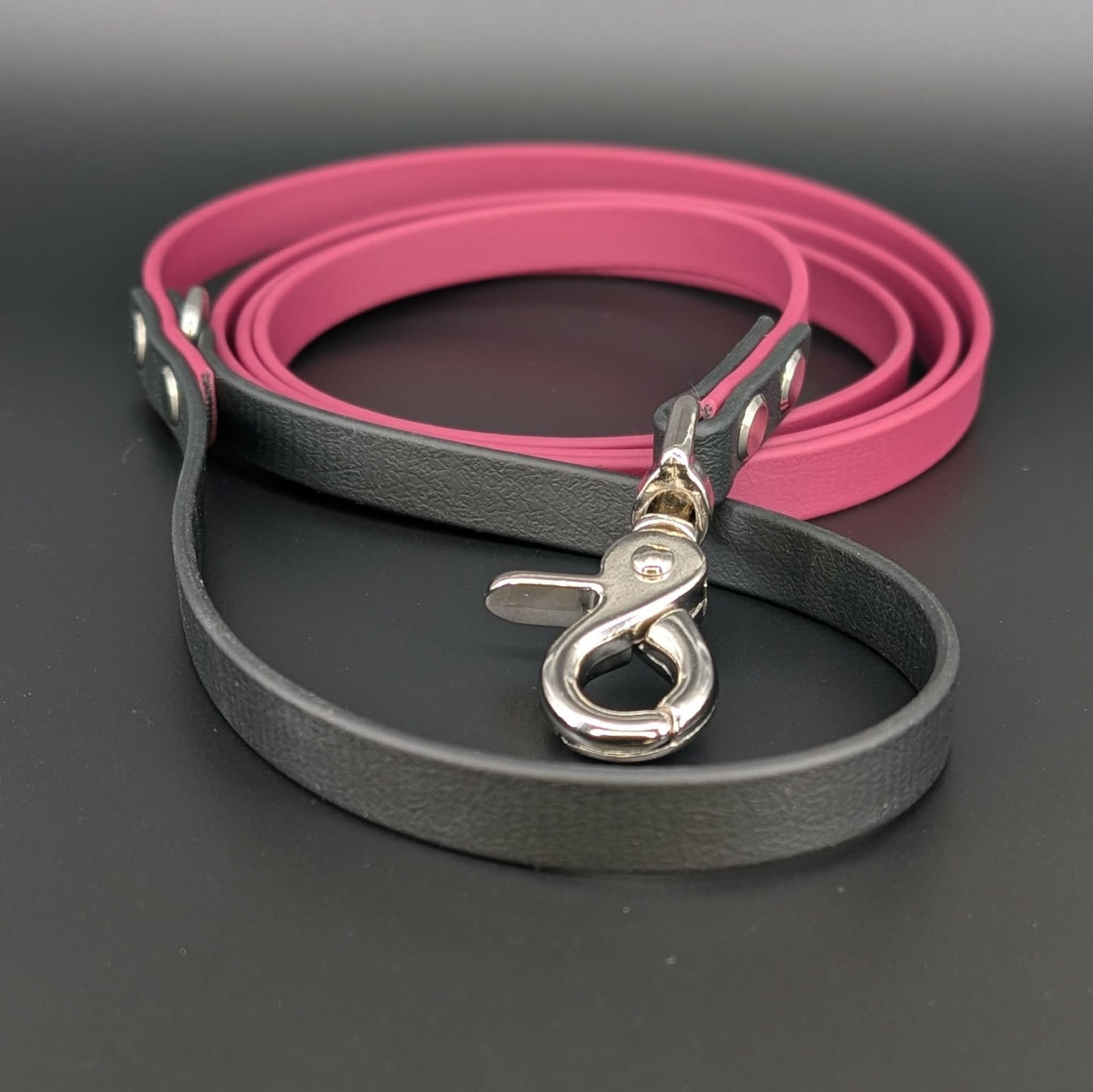 wine and black biothane dog leash