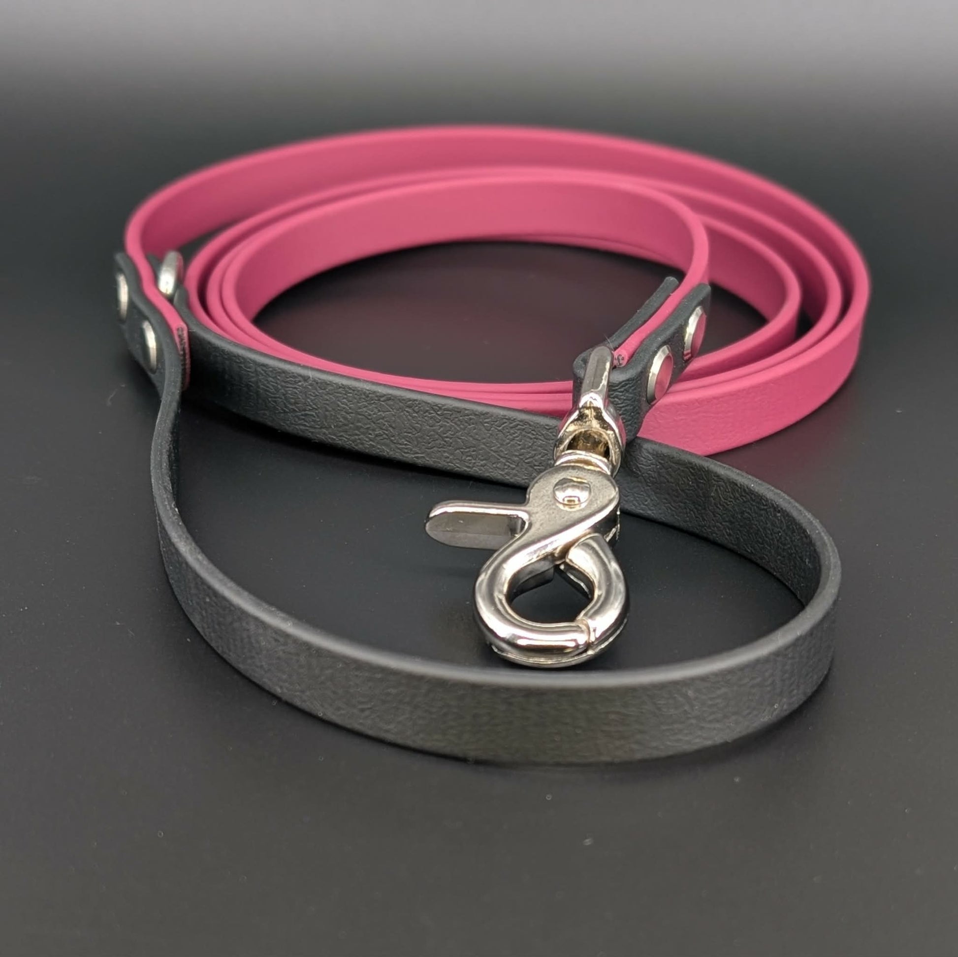 wine and black biothane dog leash