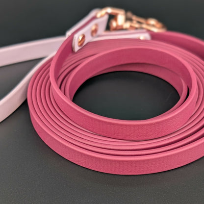 wine and lavender biothane long line with rose gold hardware