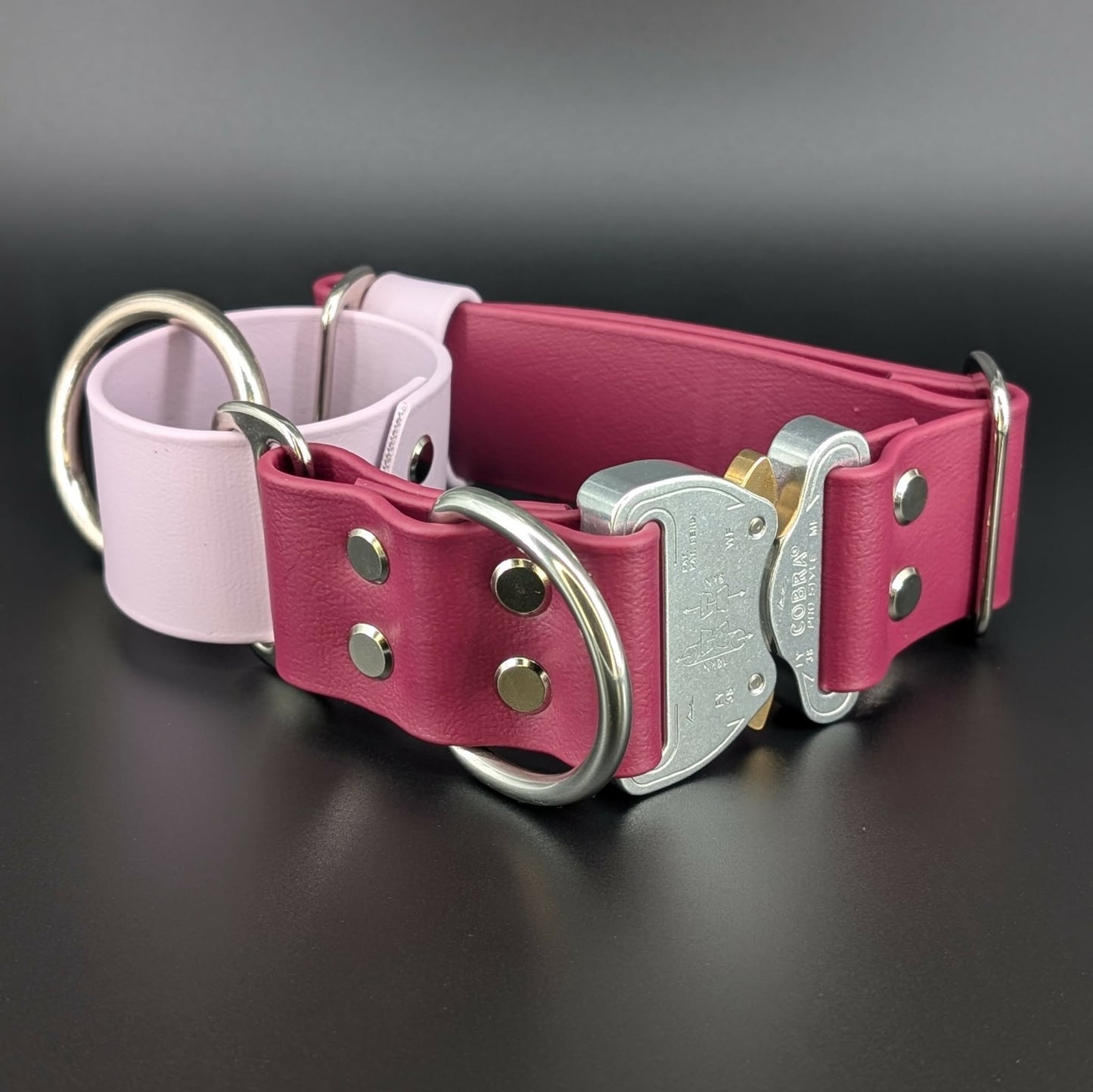 wine and lavender biothane martingale dog collar with quick release cobra buckle