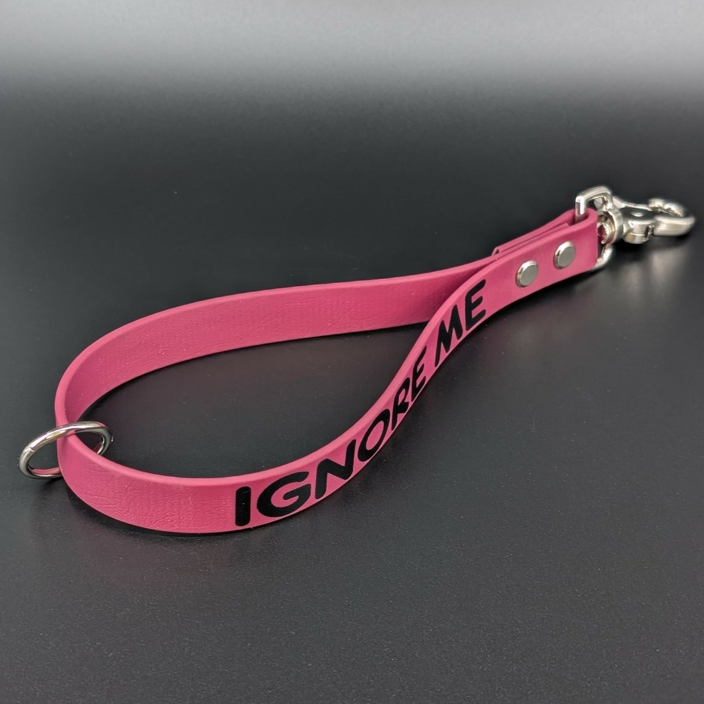 wine biothane traffic handle with silver hardware and ignore me text