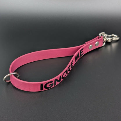 wine biothane traffic handle with silver hardware and ignore me text