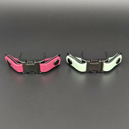 wine biothane with black hardware and sage green biothane with black hardware quick release buckle attachments for prong collars