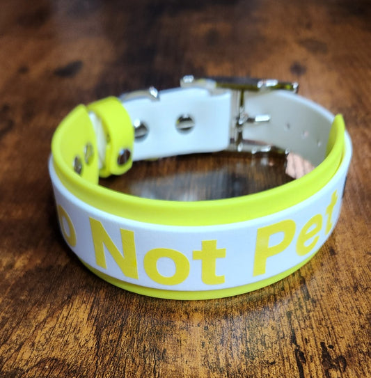 yellow and white layered biothane do not pet dog collar