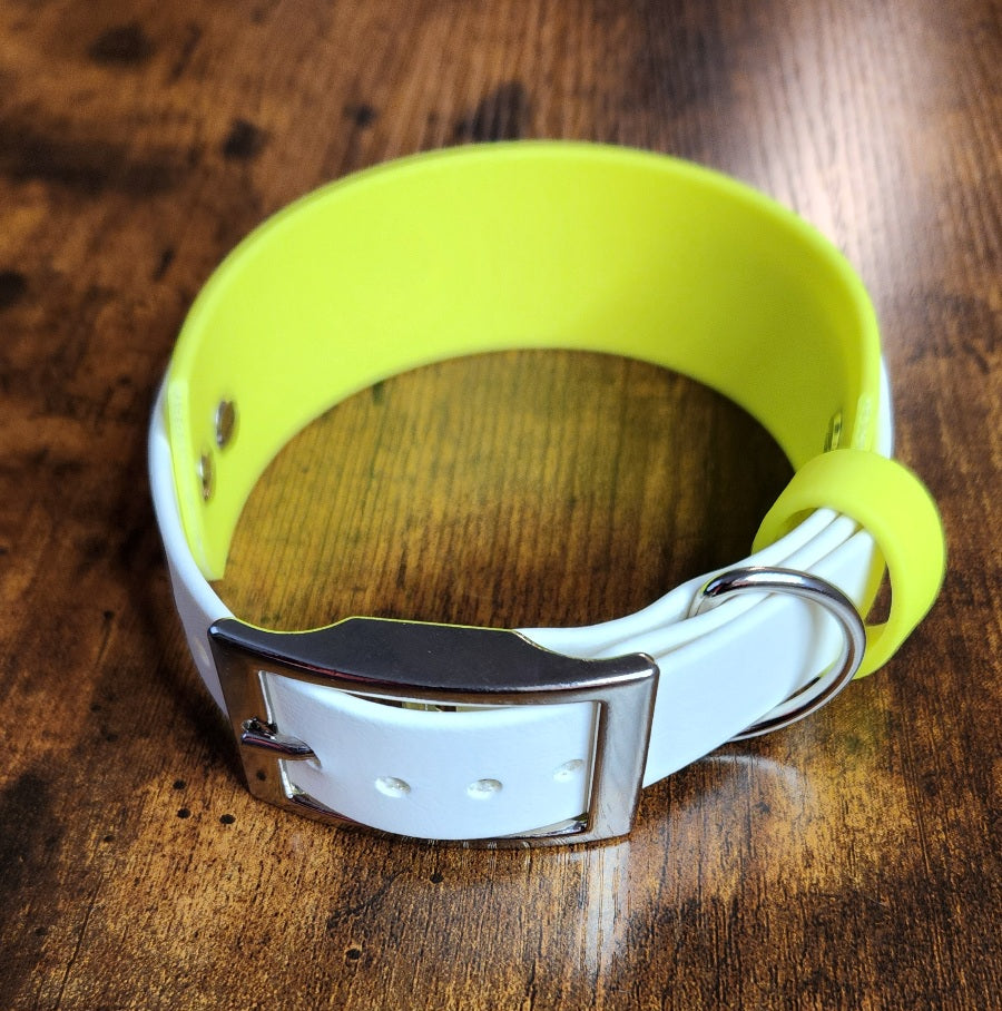 yellow white layered biothane do not pet dog collar