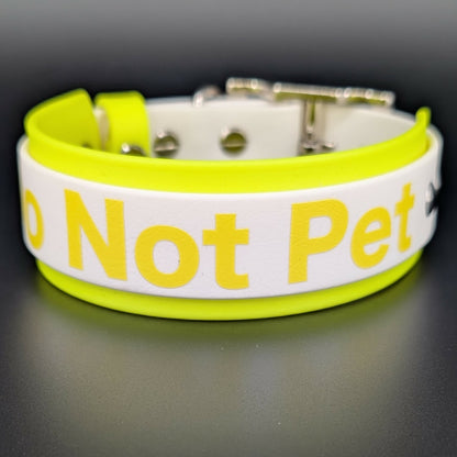 yellow and white layered biothane dog collar with 'Do Not Pet' text
